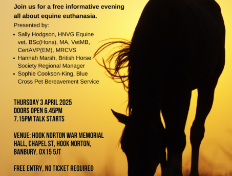 Equine Euthanasia Information Evening promotional poster for Hook Norton Veterinary Group, 3 April 2025